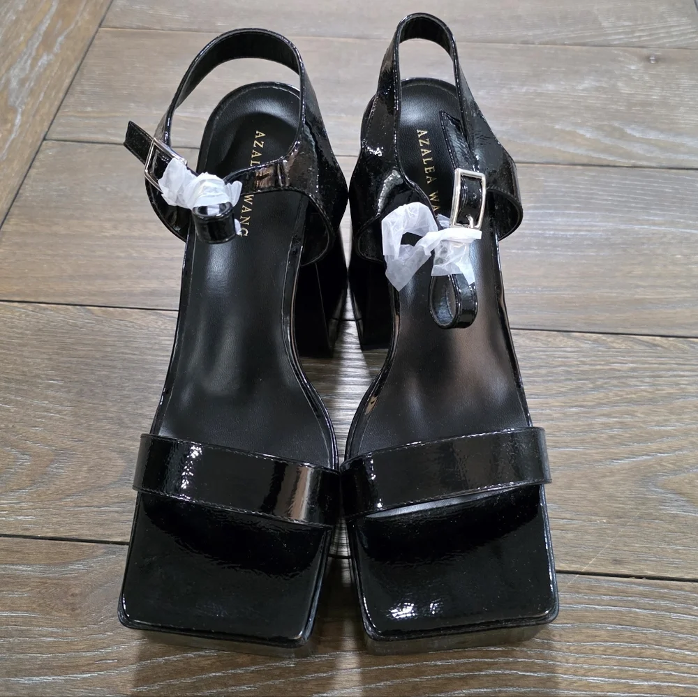 Azalea Wang Avila Black Patent Platform Heels, Women's Size 8.5